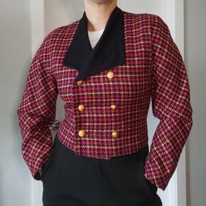 Laurel by Escada 80s Houndstooth Wool Blazer Cropped